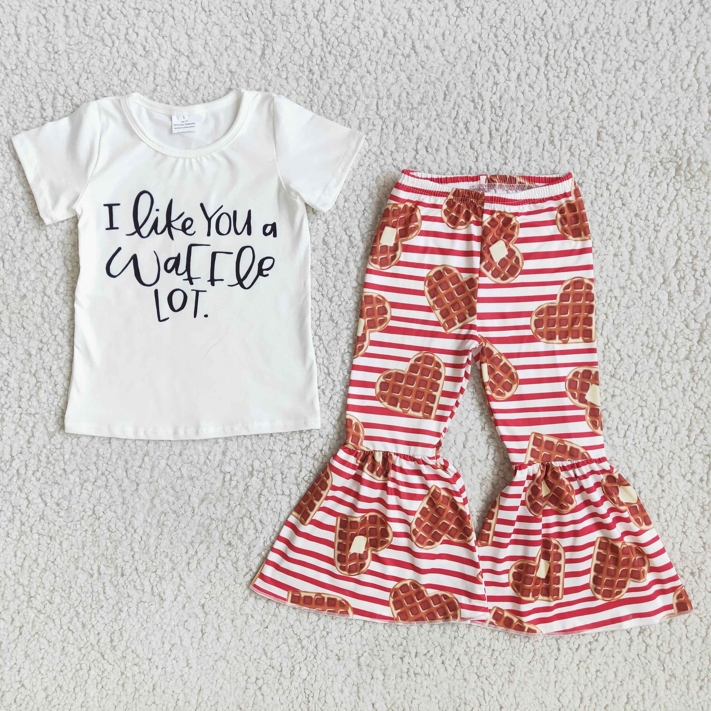 (Promotion)I like you print short sleeve bell bottom pants outfits D9-4