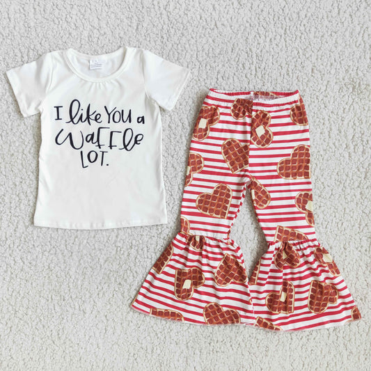 (Promotion)I like you print short sleeve bell bottom pants outfits D9-4