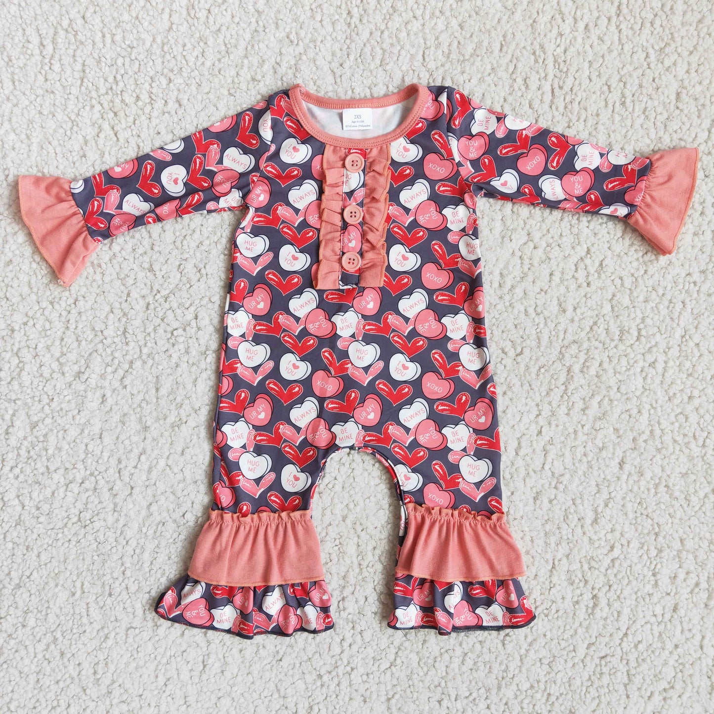 Baby girls heart print Valentine's Day romper 6 A7-10
