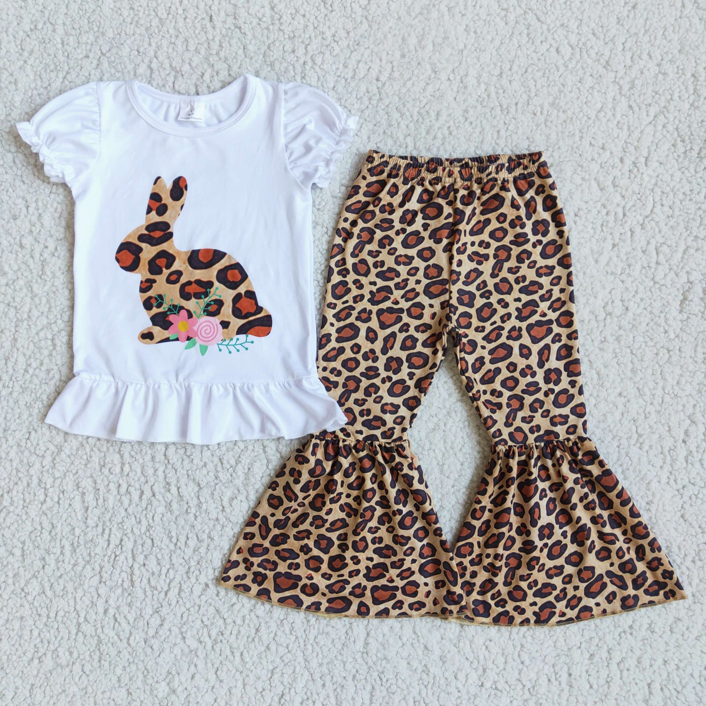 (Promotion)Girls leopard rabbit print Easter outfits D9-20