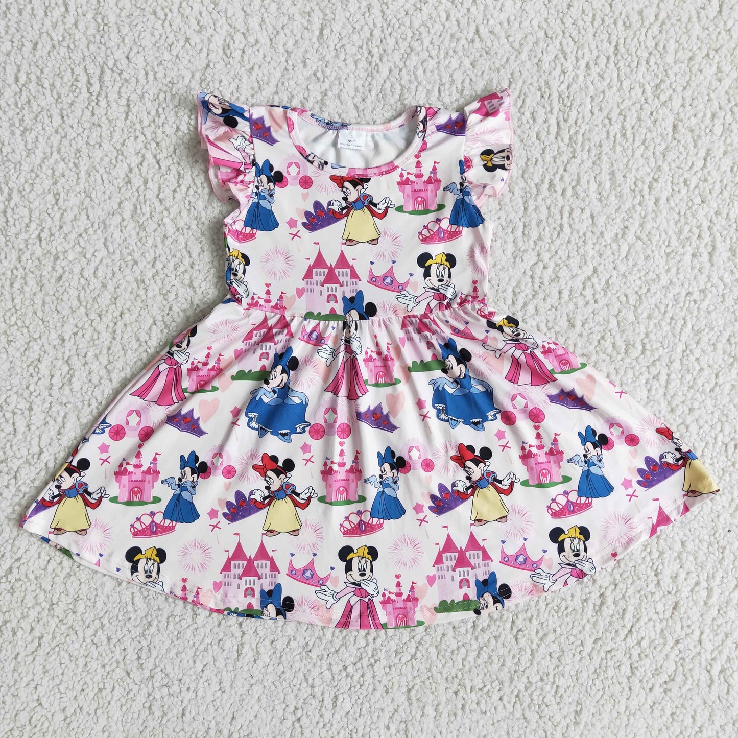 (Promotion)Cartoon Mouse print girls flutter sleeve knee length dress
