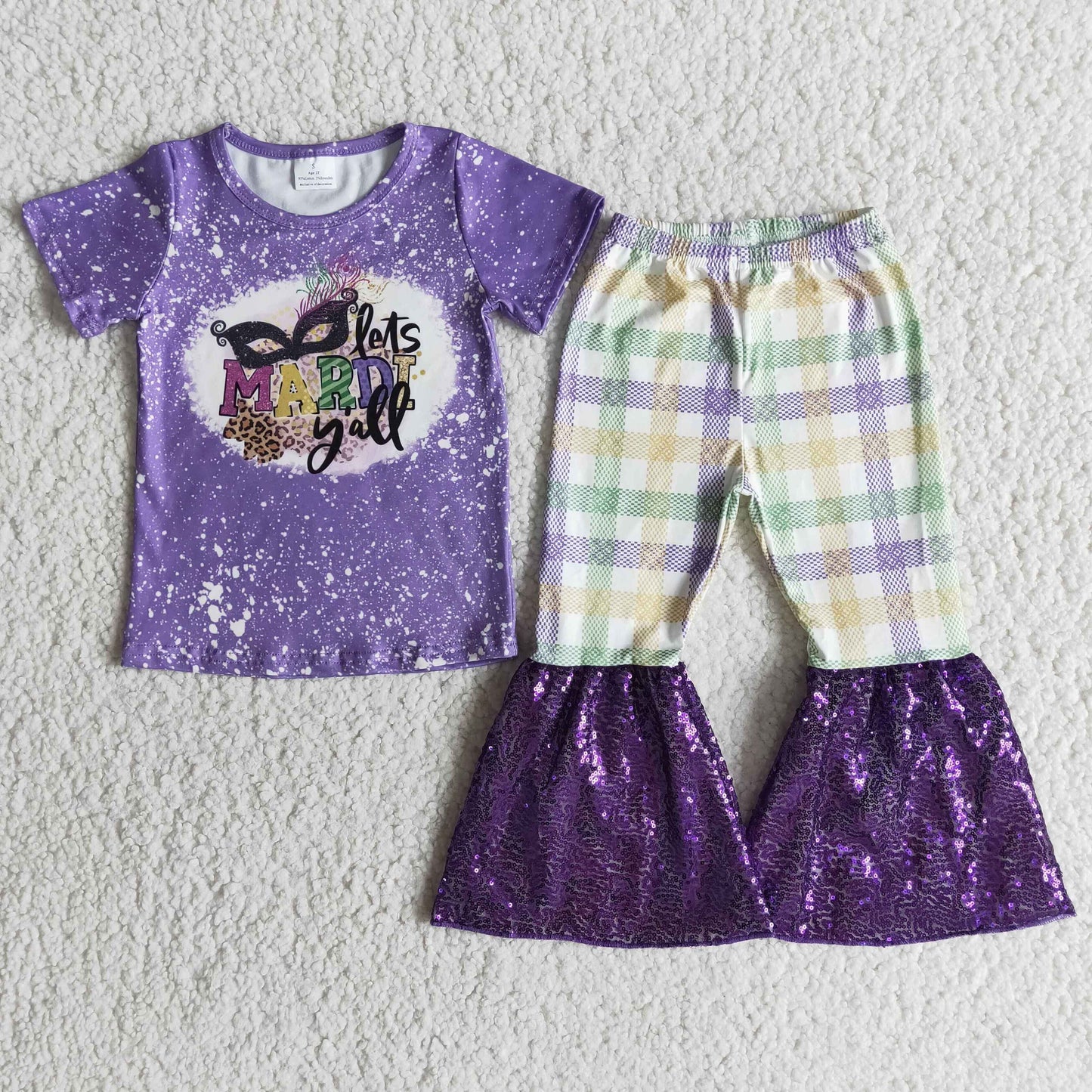(Promotion)E5-17 Short sleeve bell bottom sequins pants Mardi Gras outfits E5-17