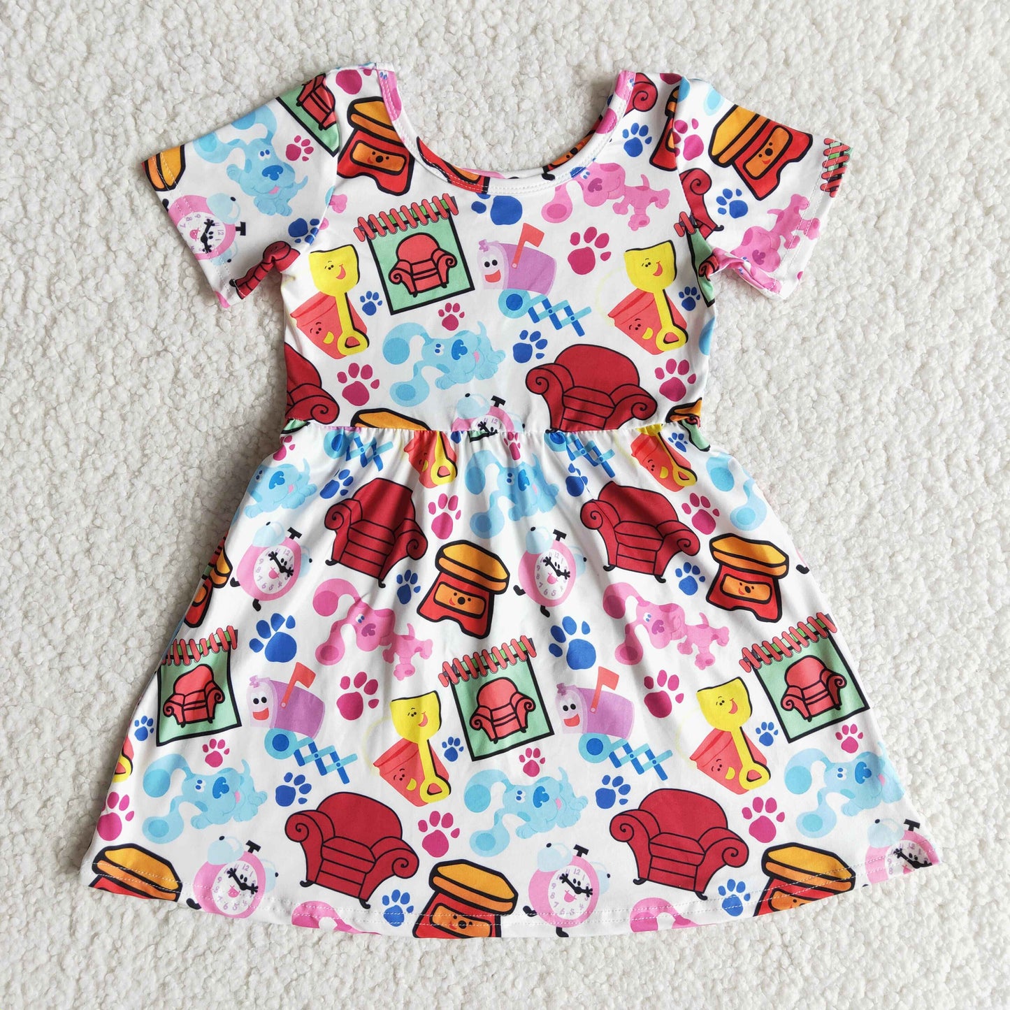 (Promotion)E7-5 Cartoon Dog Short sleeve knee length dress