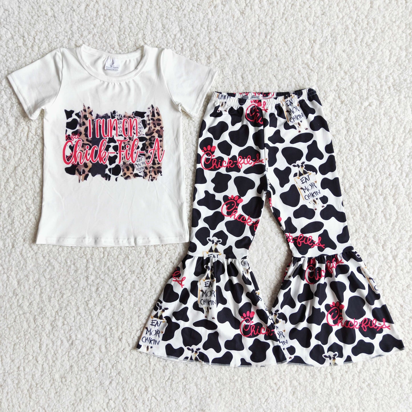 (Promotion)Short sleeve chick print bell bottom pants outfits E7-2