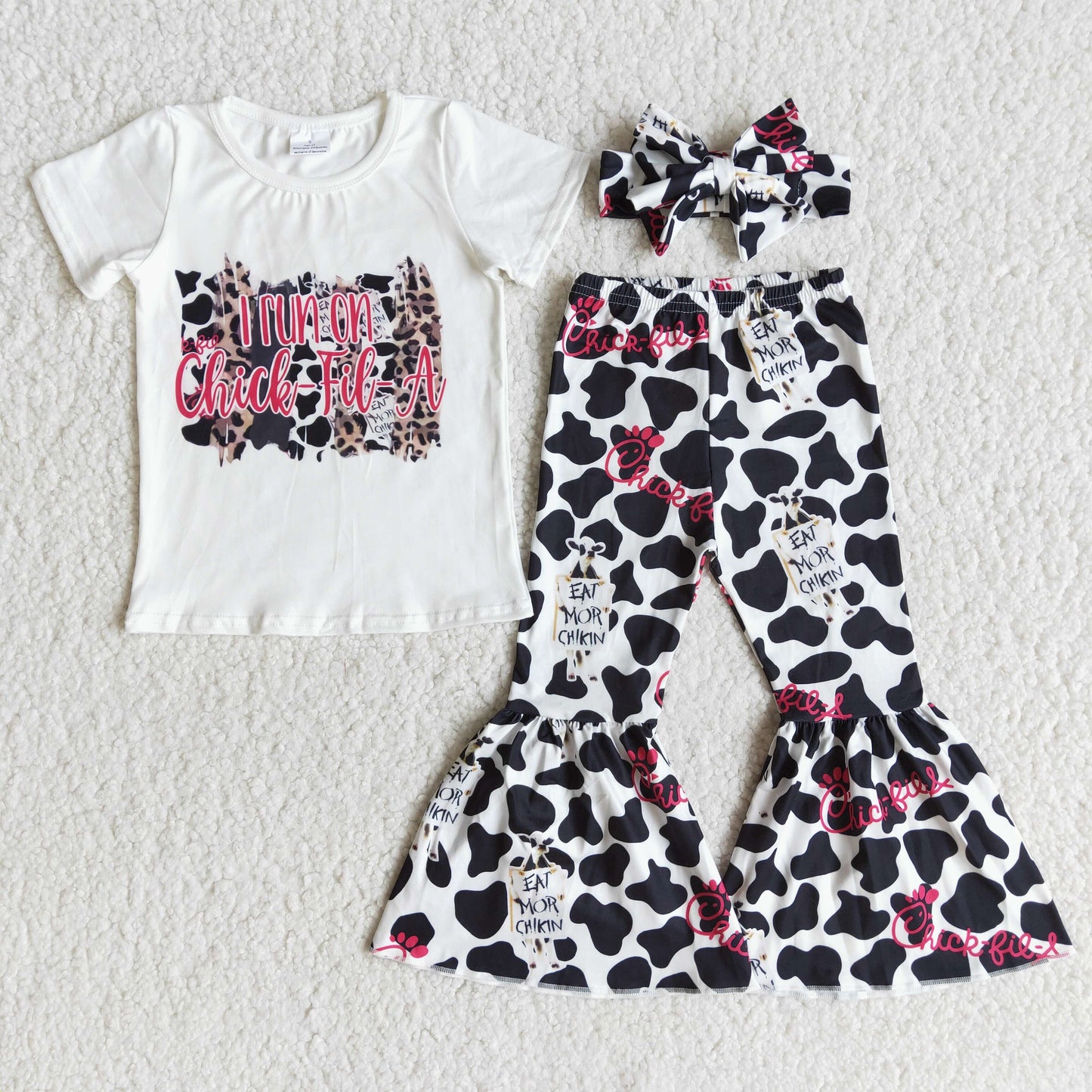 (Promotion)Short sleeve chick print bell bottom pants outfits E7-2