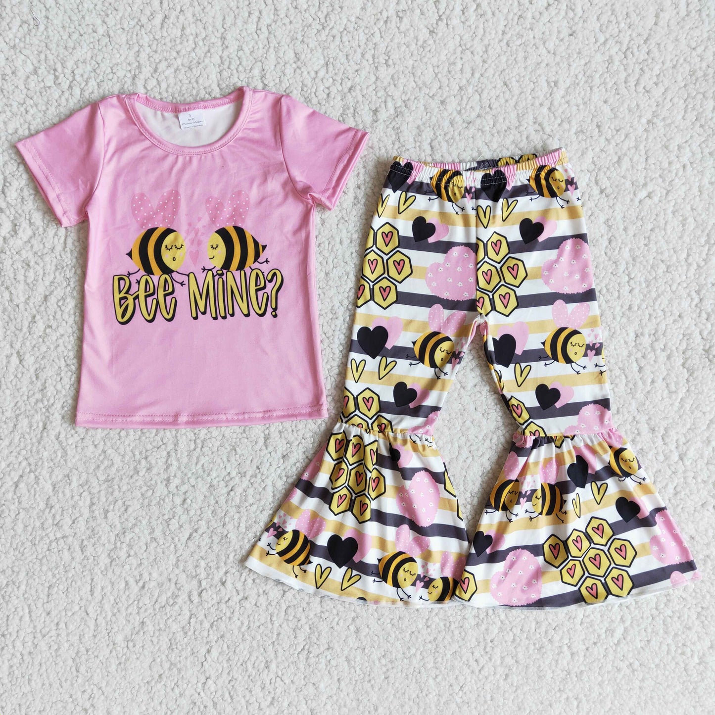 (Promotion)Girls pink Bee print Valentine's Day outfits E10-26