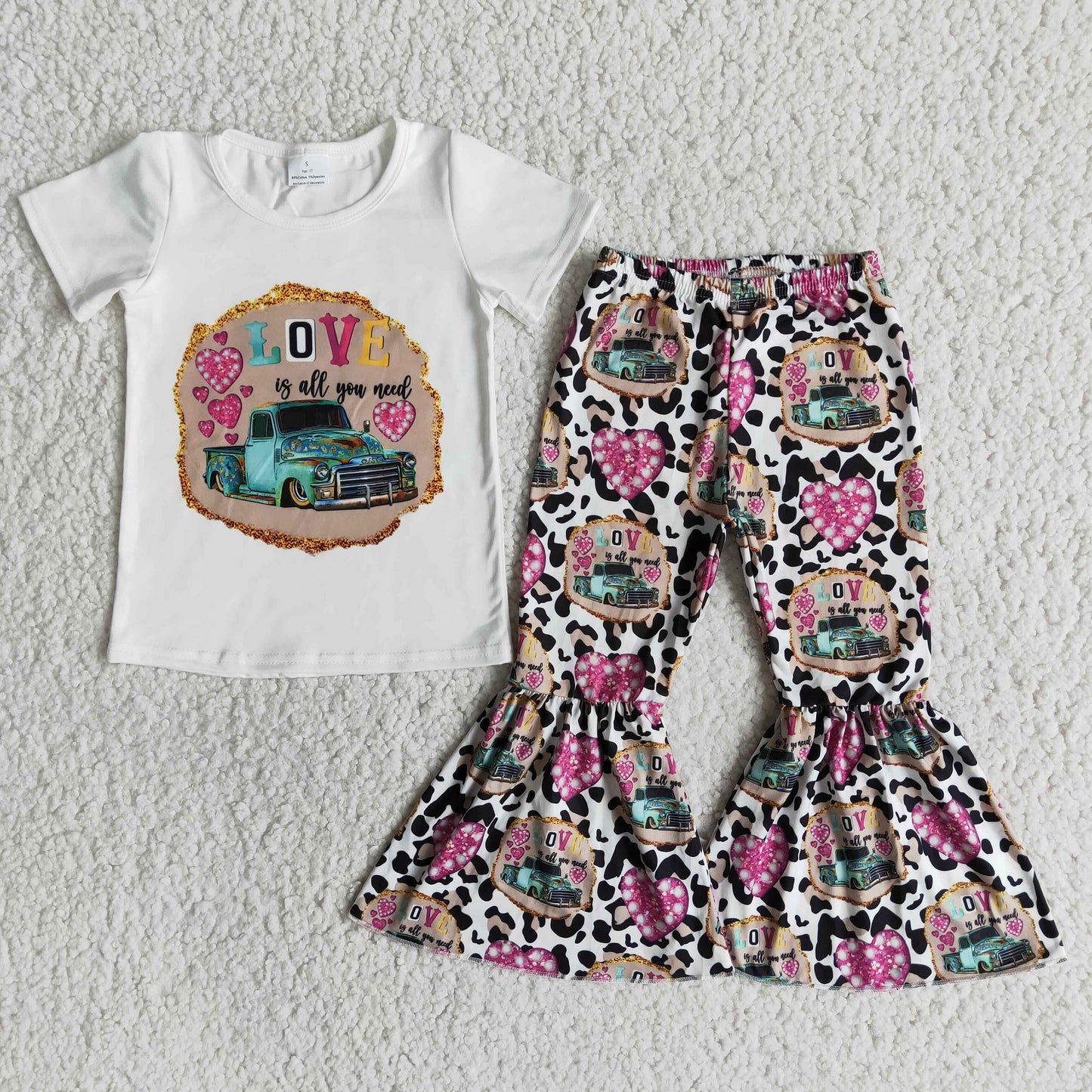 (Promotion)Short sleeve bell bottom pants Valentine's Day outfits E13-26