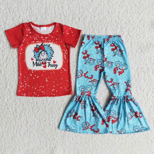 Short sleeve bell bottom pants outfits E12-27
