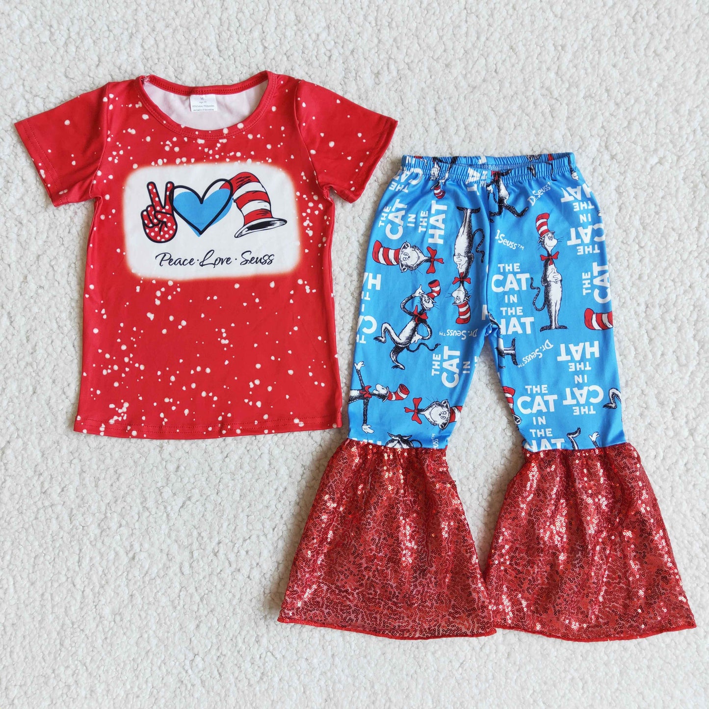 Dr Reading Print Sequin Bell Pants Girls Outfits E13-27