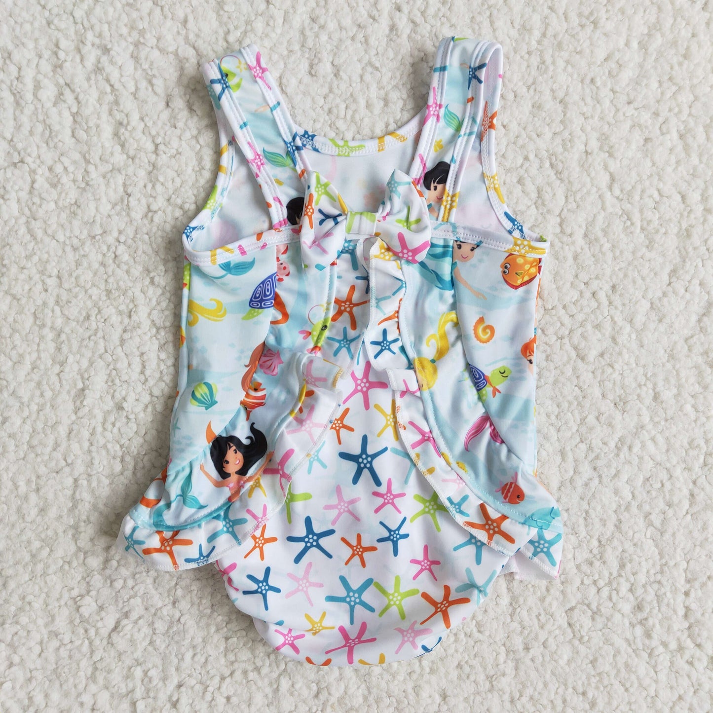 Girls sleeveless cartoon print swimsuit