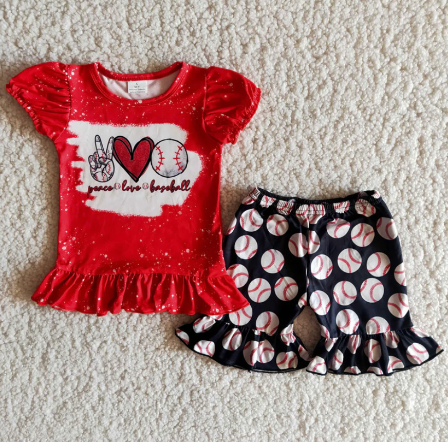 (Promotion)Baseball Short sleeve ruffles shorts girls summer outfits B10-3