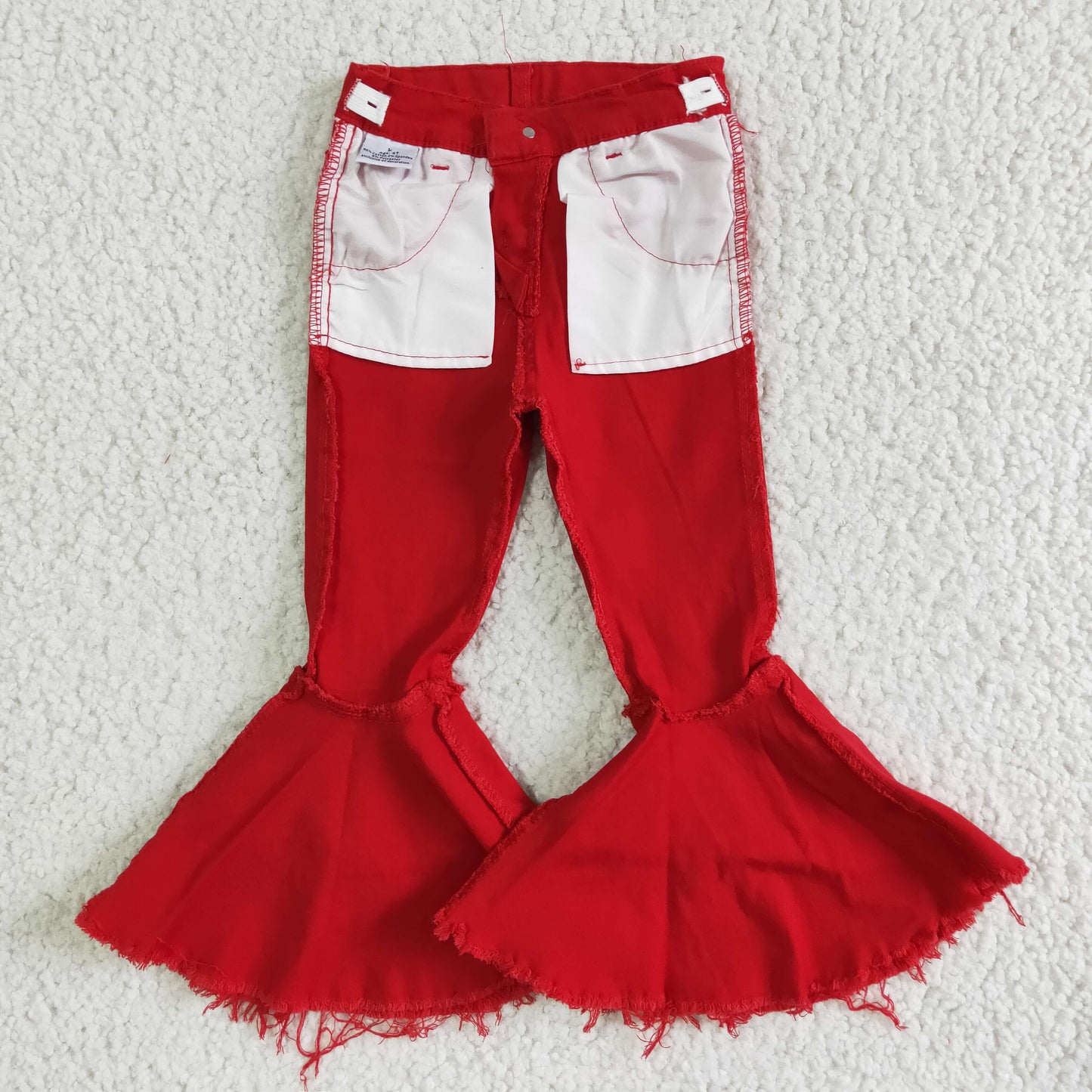 Red denim bell bottom jeans P0006