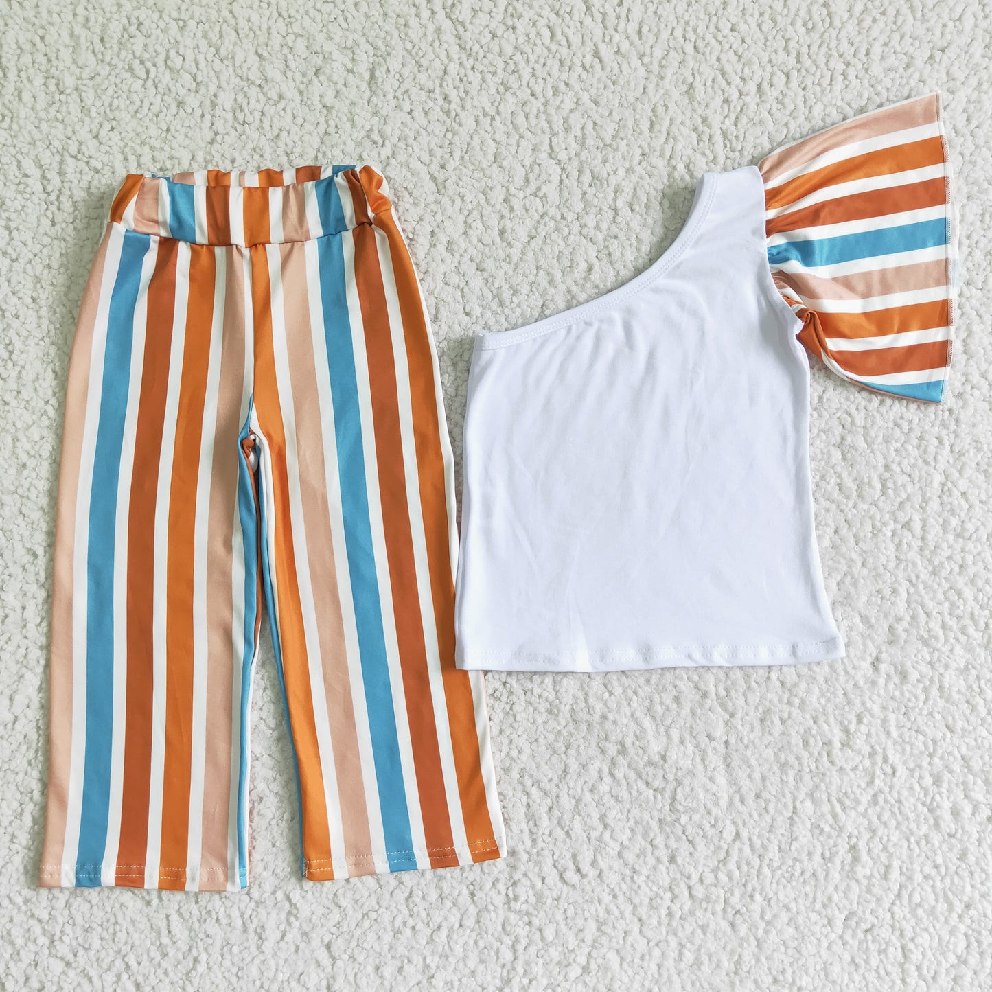 (Promotion)Girls one shoulder top stripe pants clothes sets GSPO0076