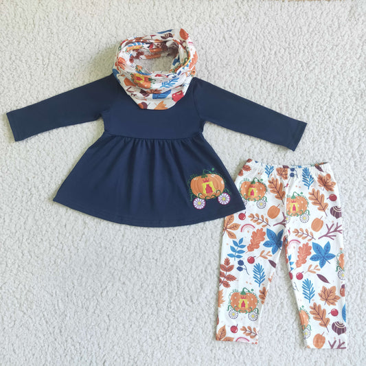 Girls fall pumpkin 3-piece outfits    GLP0051