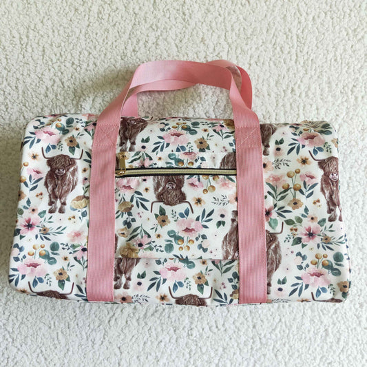 Gym floral highland cow print bag     BA0008 Overnight Bags