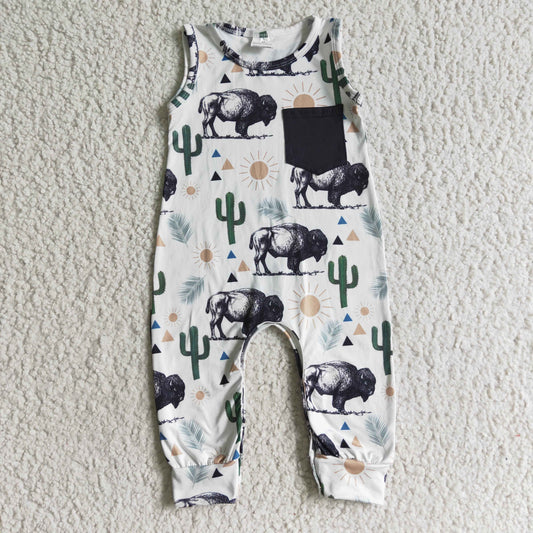 Baby boys sleeveless bull western summer romper   SR0071