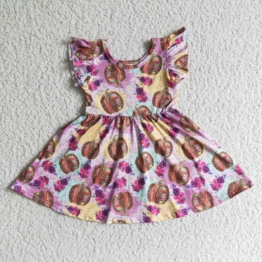 Girls flutter sleeves fall pumpkin dress     GSD0132