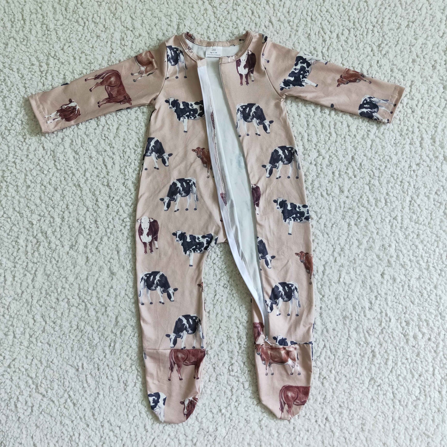 (Promotion)Baby cow print FOOTED fall zipper romper LR0073