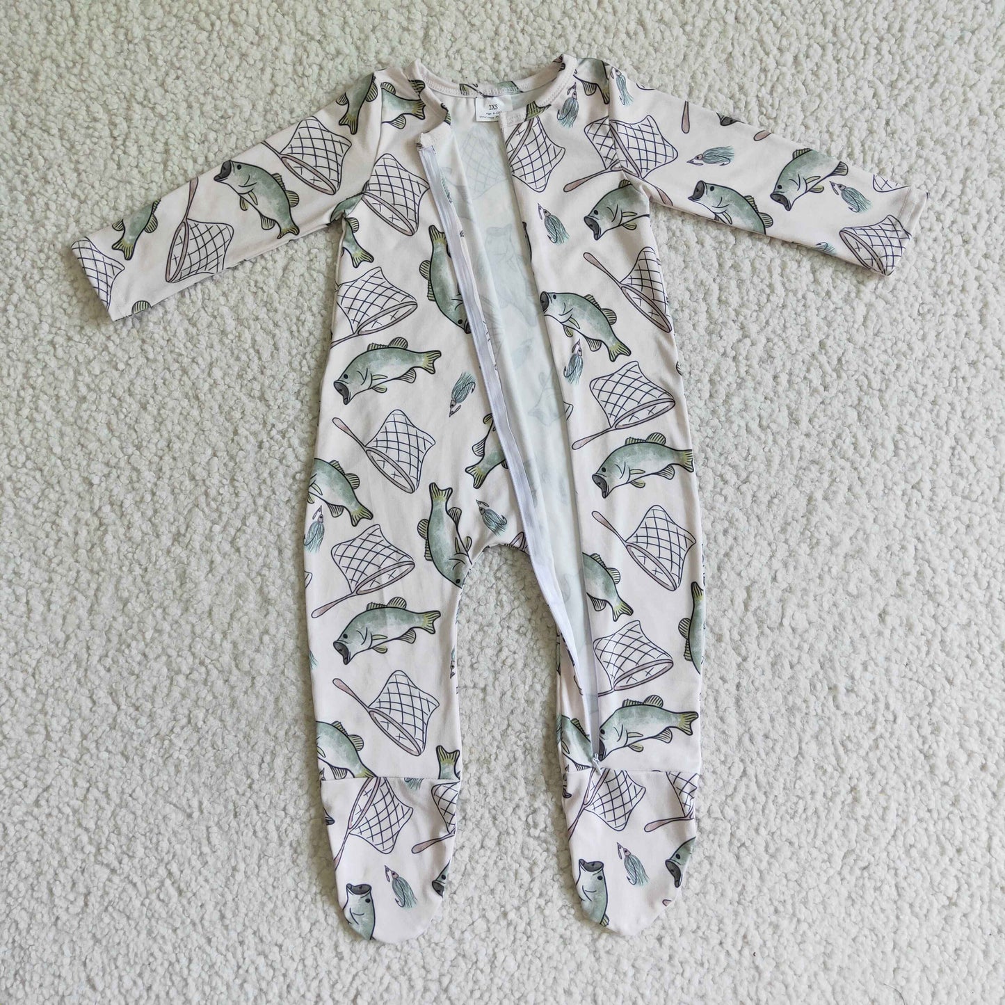 (Promotion)Baby fishing print fall FOOTED romper LR0100