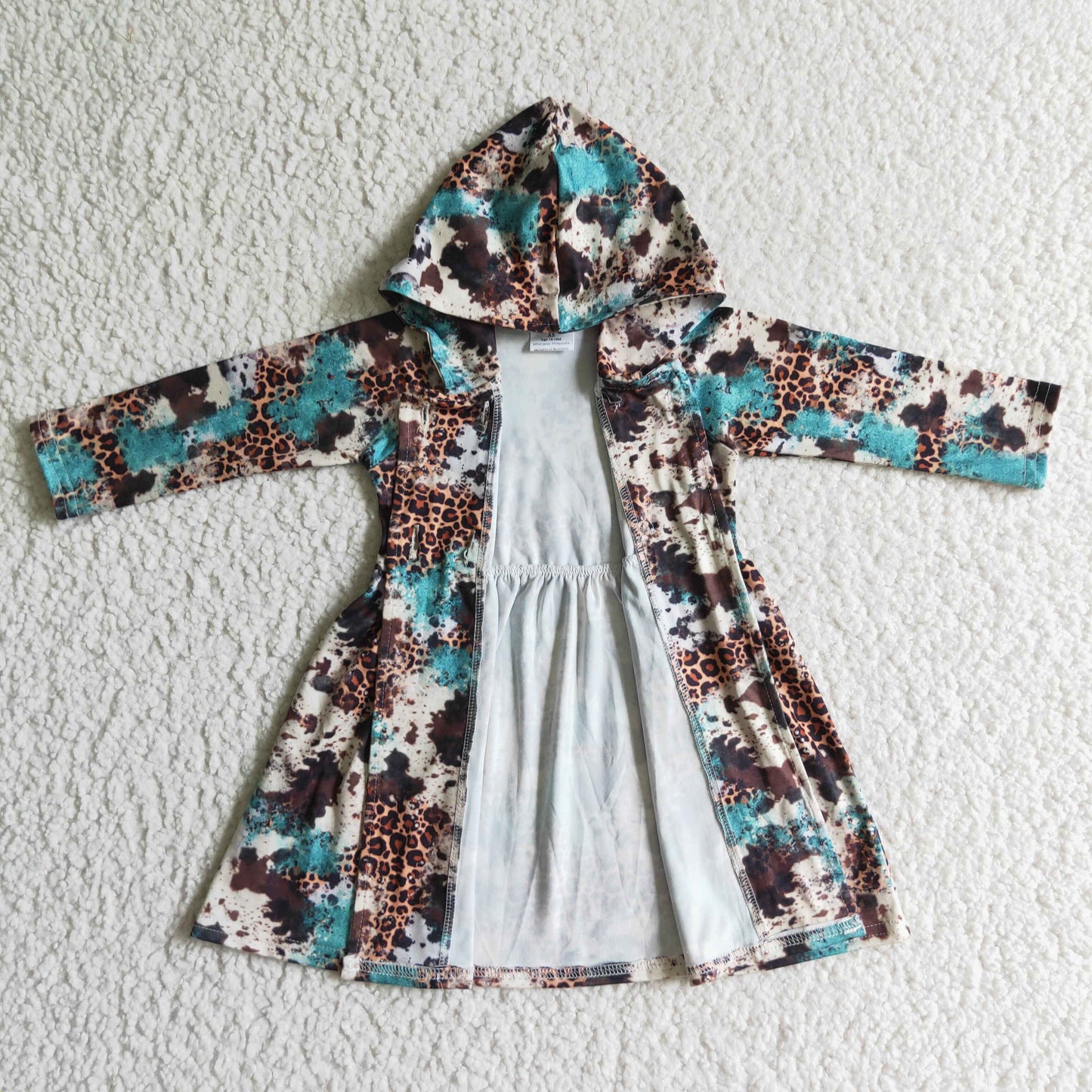 (Promotion)Cow Hide Western Print Girls Buttons Coat Hoodie Dress  GT0027