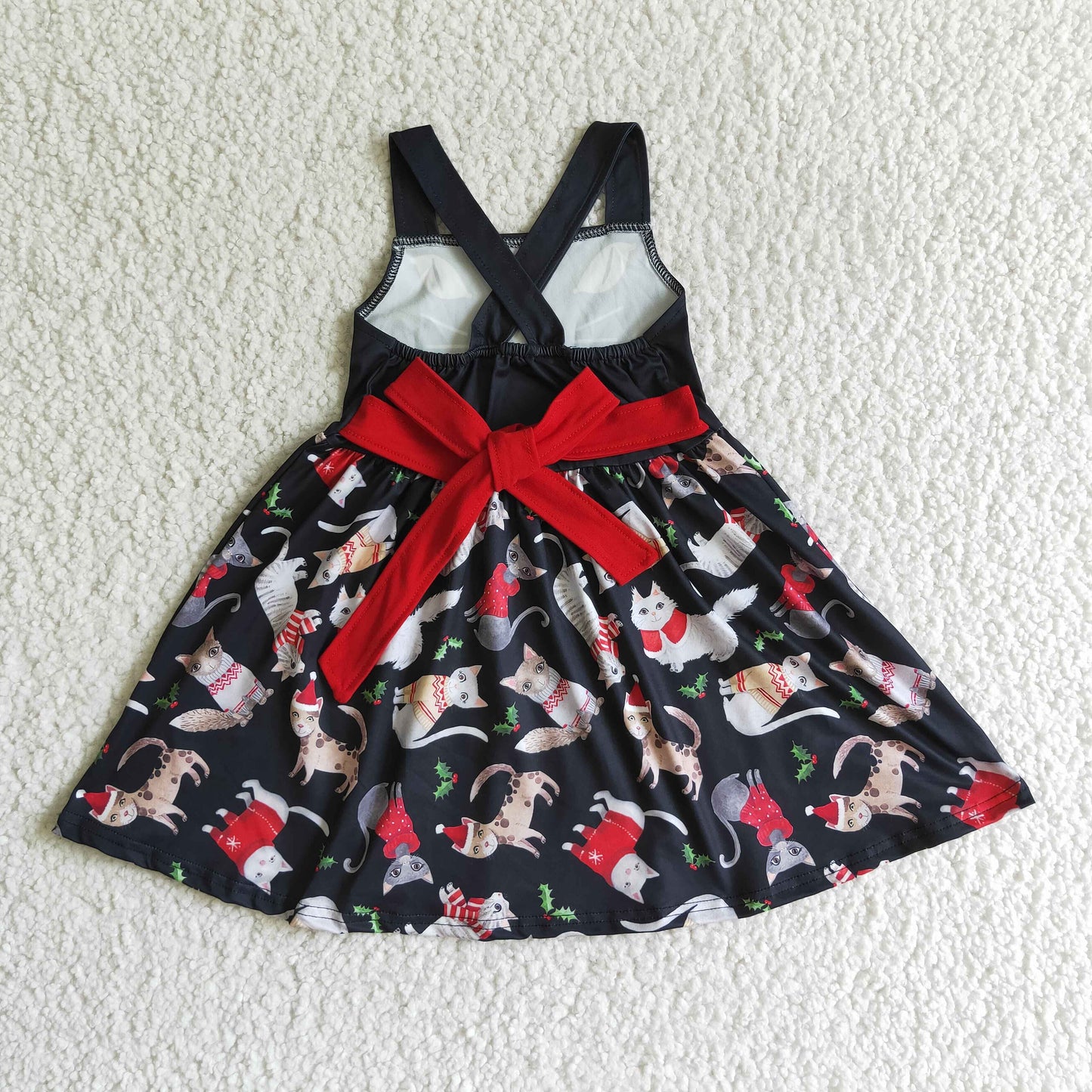 (Promotion)Cats Holly Print Girls Christmas Dress      GSD0140