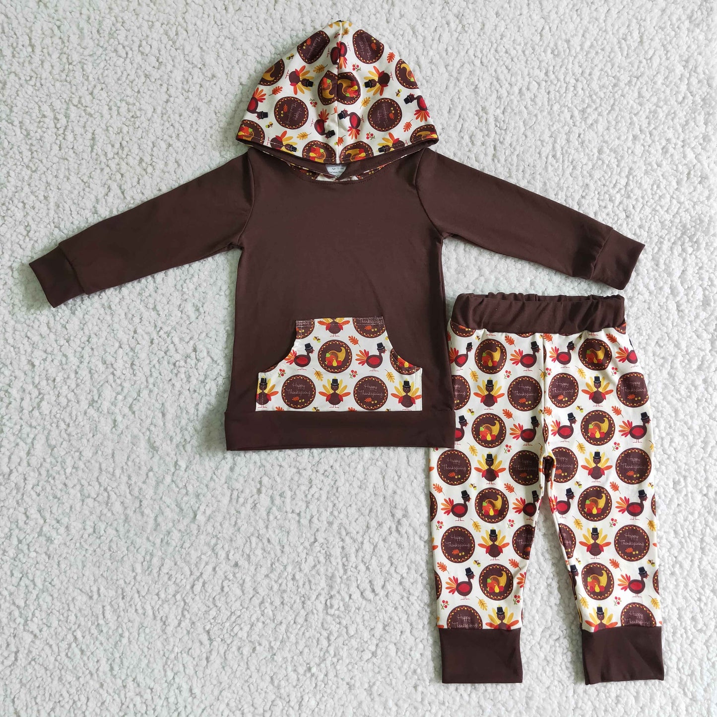 (Promotion)Boys long sleeve hooded Thanksgiving outfits BLP0022