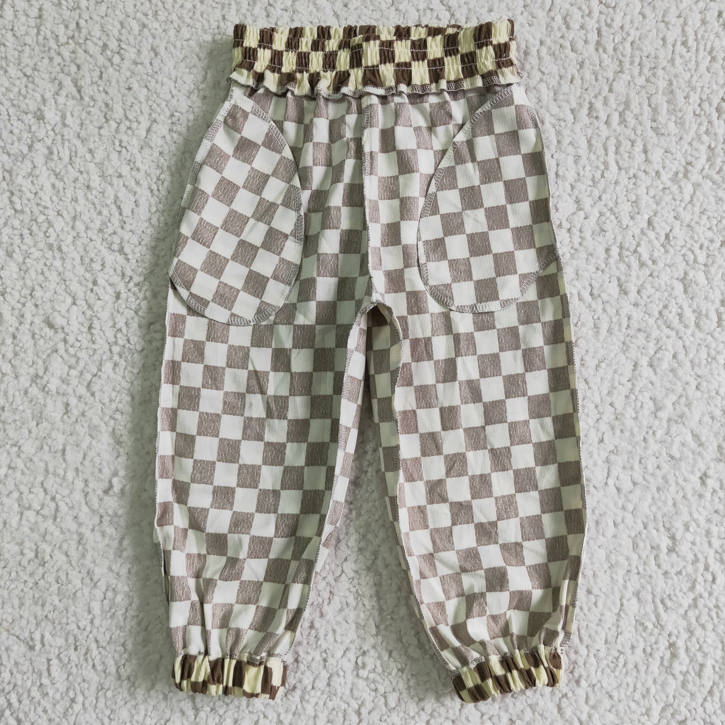Kids cotton checkerboard print pants P0021