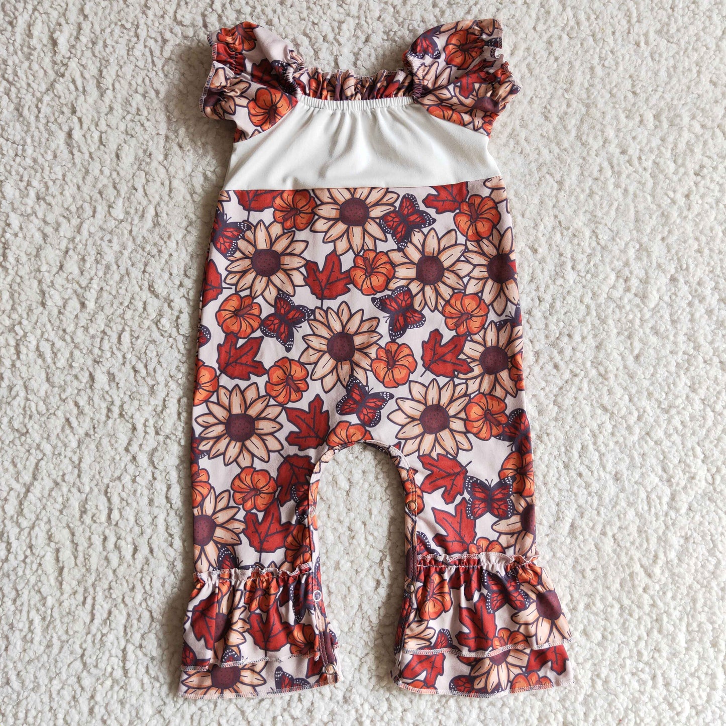 Girls short sleeve punpkin and flora print romper SR0094