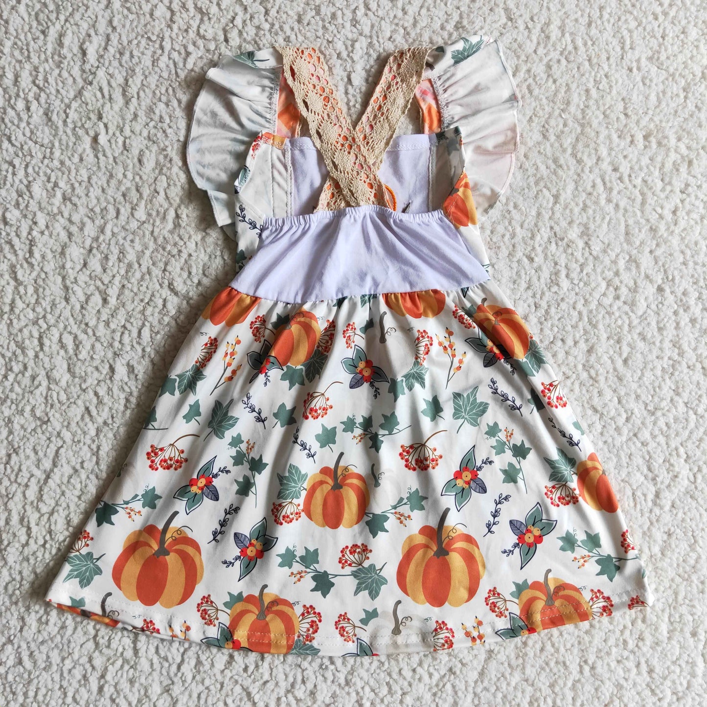 Girls punpkin embroidery pockets dress GSD0146