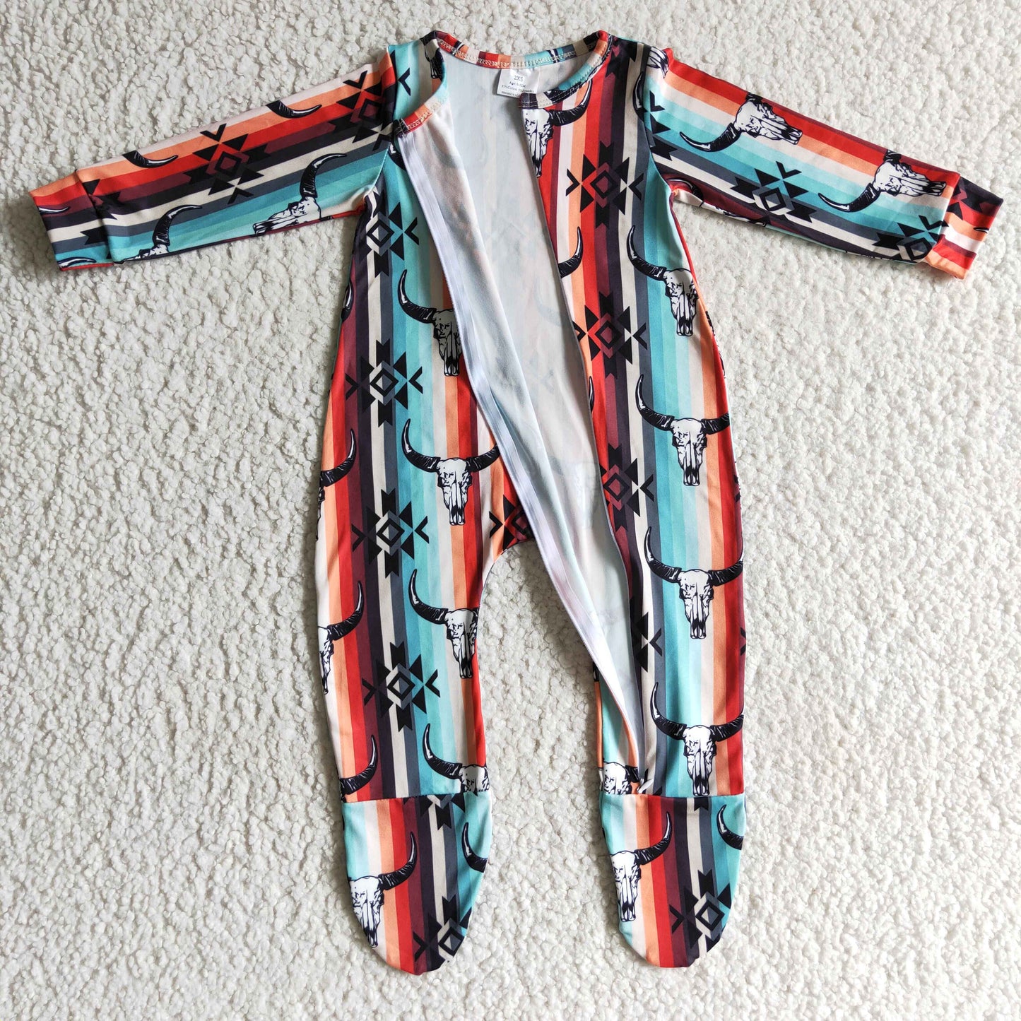 (Promotion)Girls long sleeve western design footed romper LR0169
