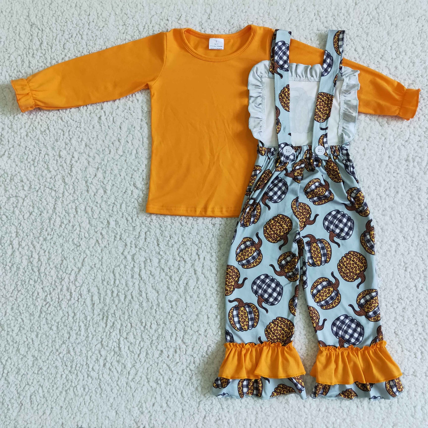 Girls overall design fall pumpkin print outfits GLP0114