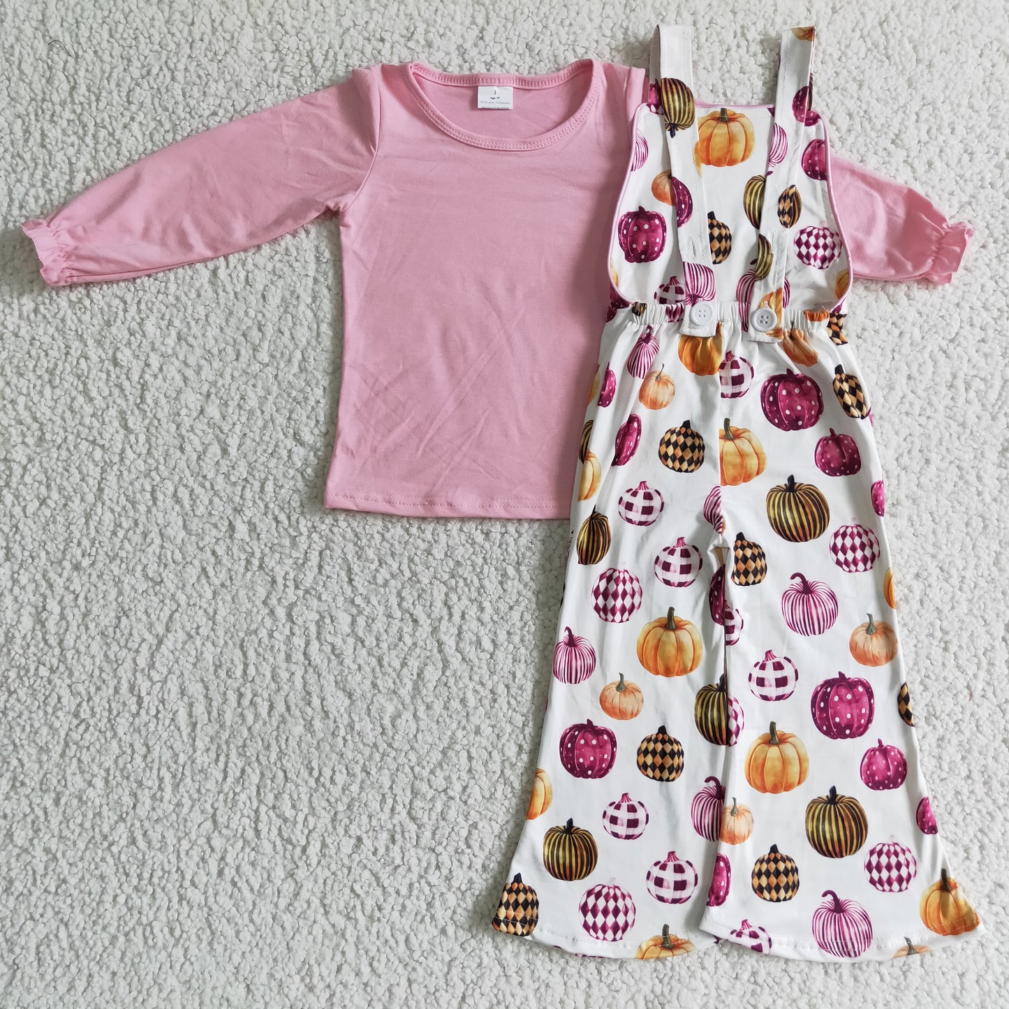 Girls pink top fall pumpkin overall outfits GLP0188