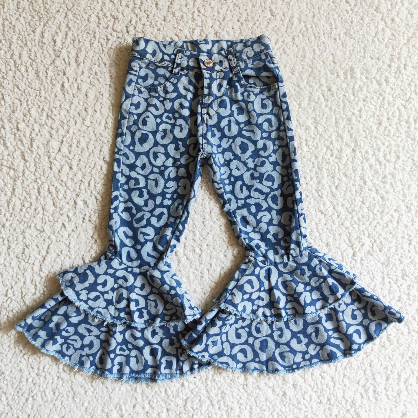 Bell bottom jeans blue leopard print pants P0027