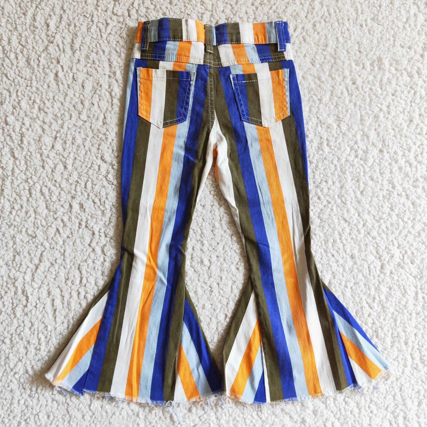Bell bottom stripes denim pants P0029