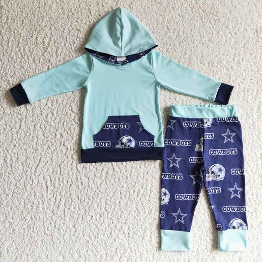 Boys blue football team print hooded outfit    BLP0095