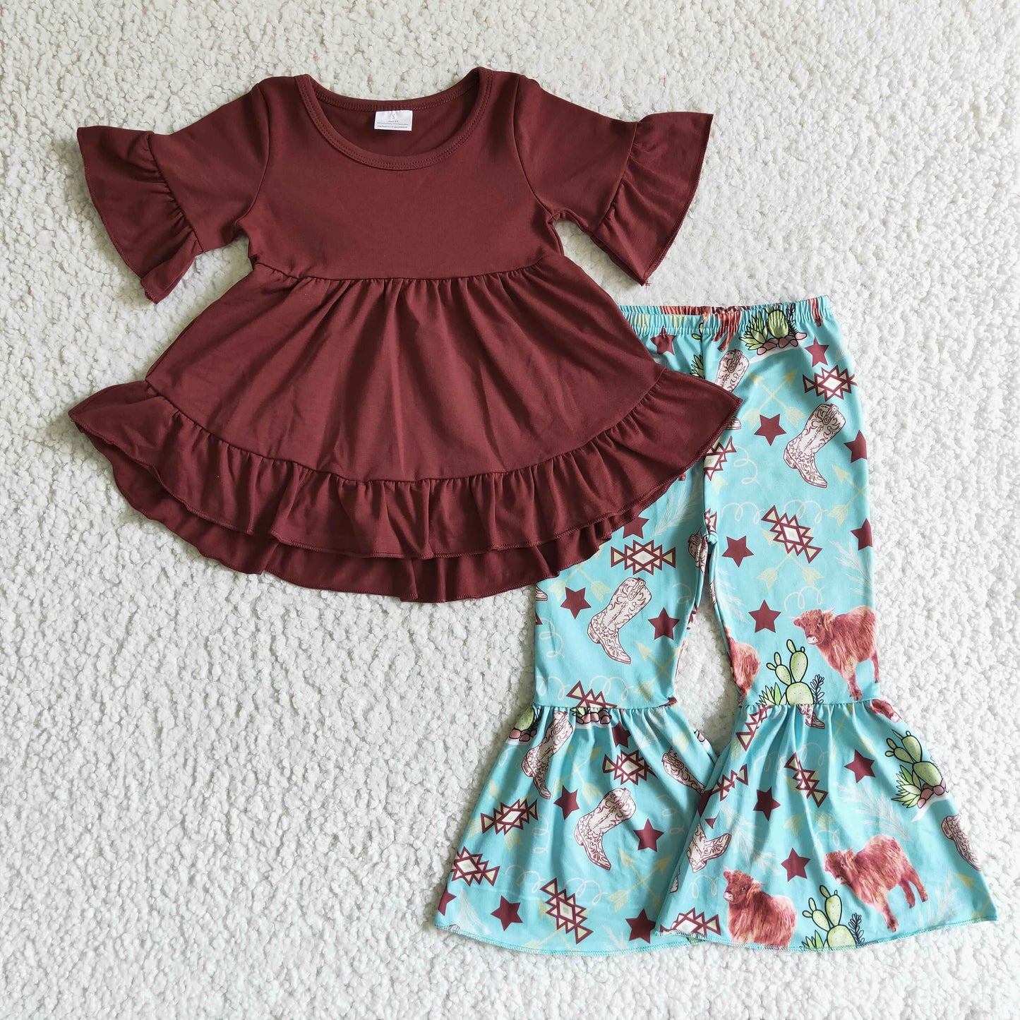 (Promotion)Girls short sleeve bell bottom outfits GSPO0192