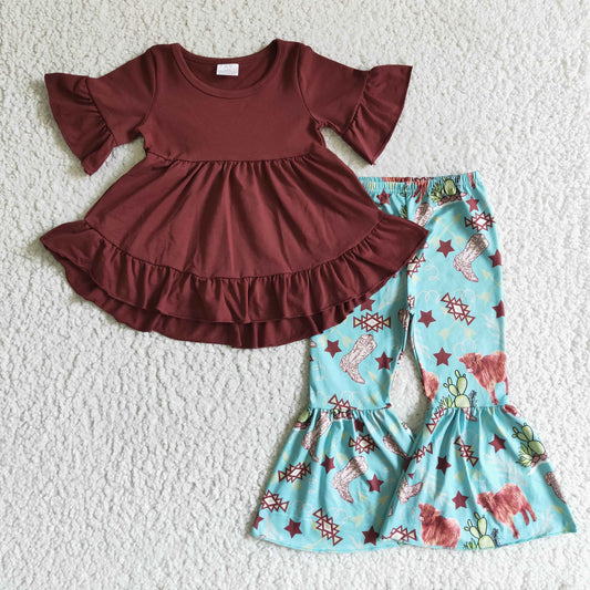 (Promotion)Girls short sleeve bell bottom outfits    GSPO0192