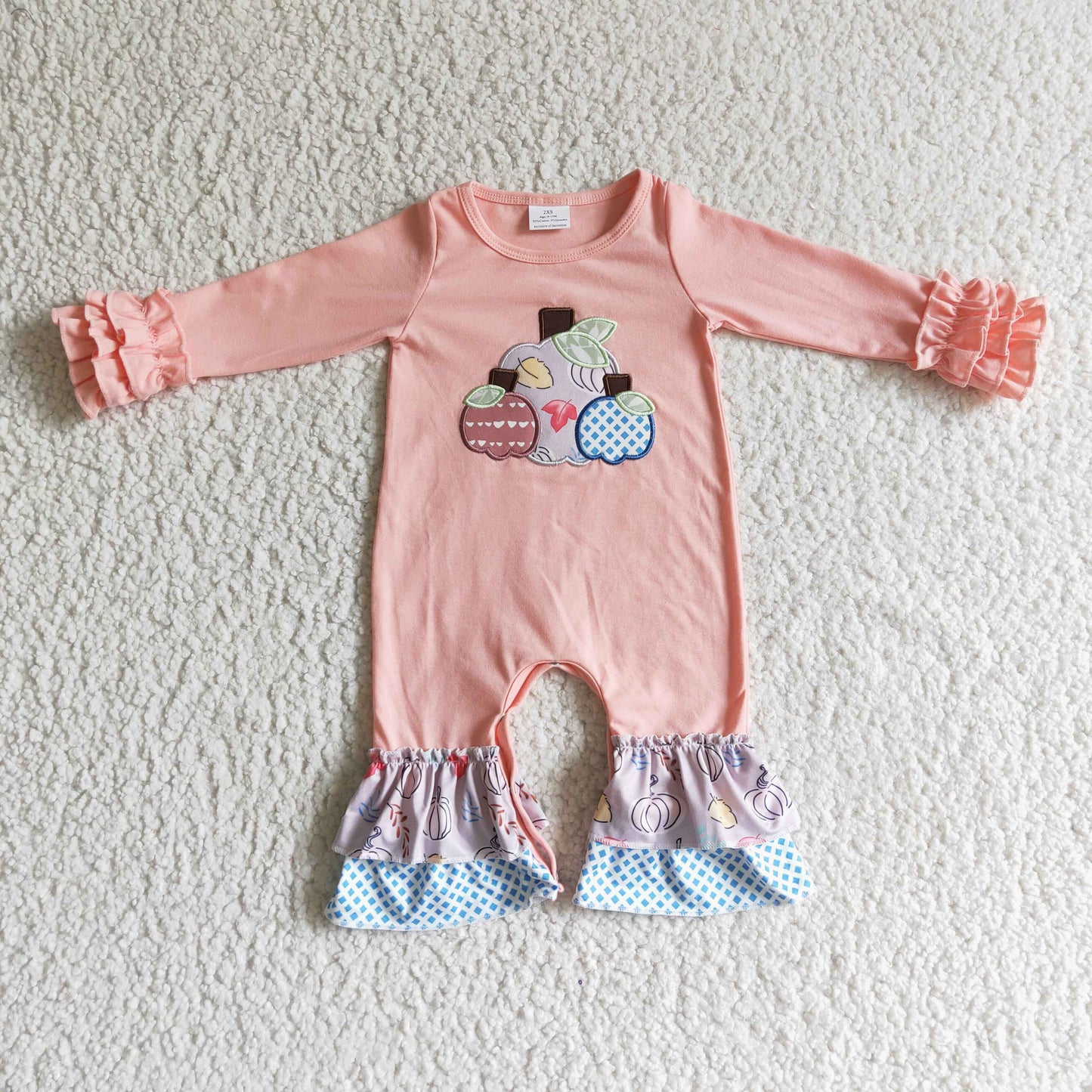 Girls fall pumpkin embroidery romper LR0152