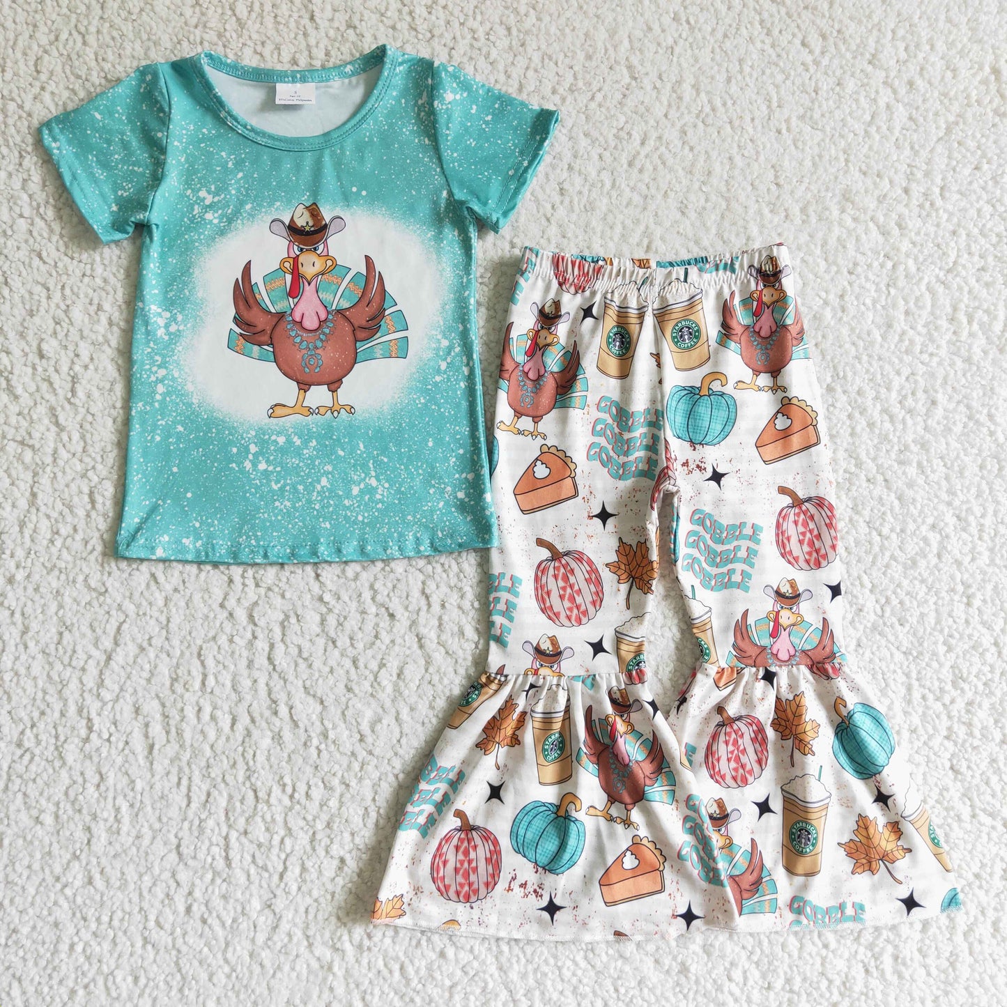 (Promotion)Girls blue turkey print Thanksgiving outfit GSPO0195