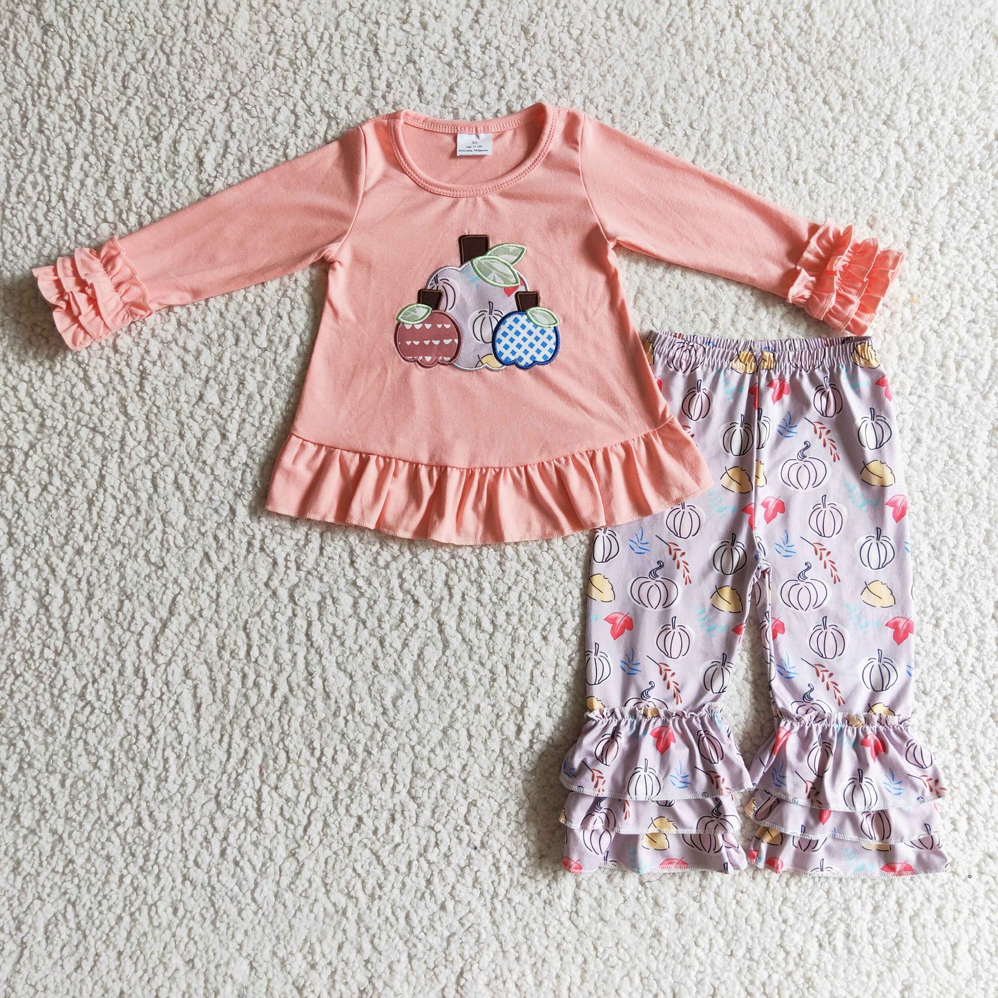 Girls fall pumpkin embroidery outfits GLP0209