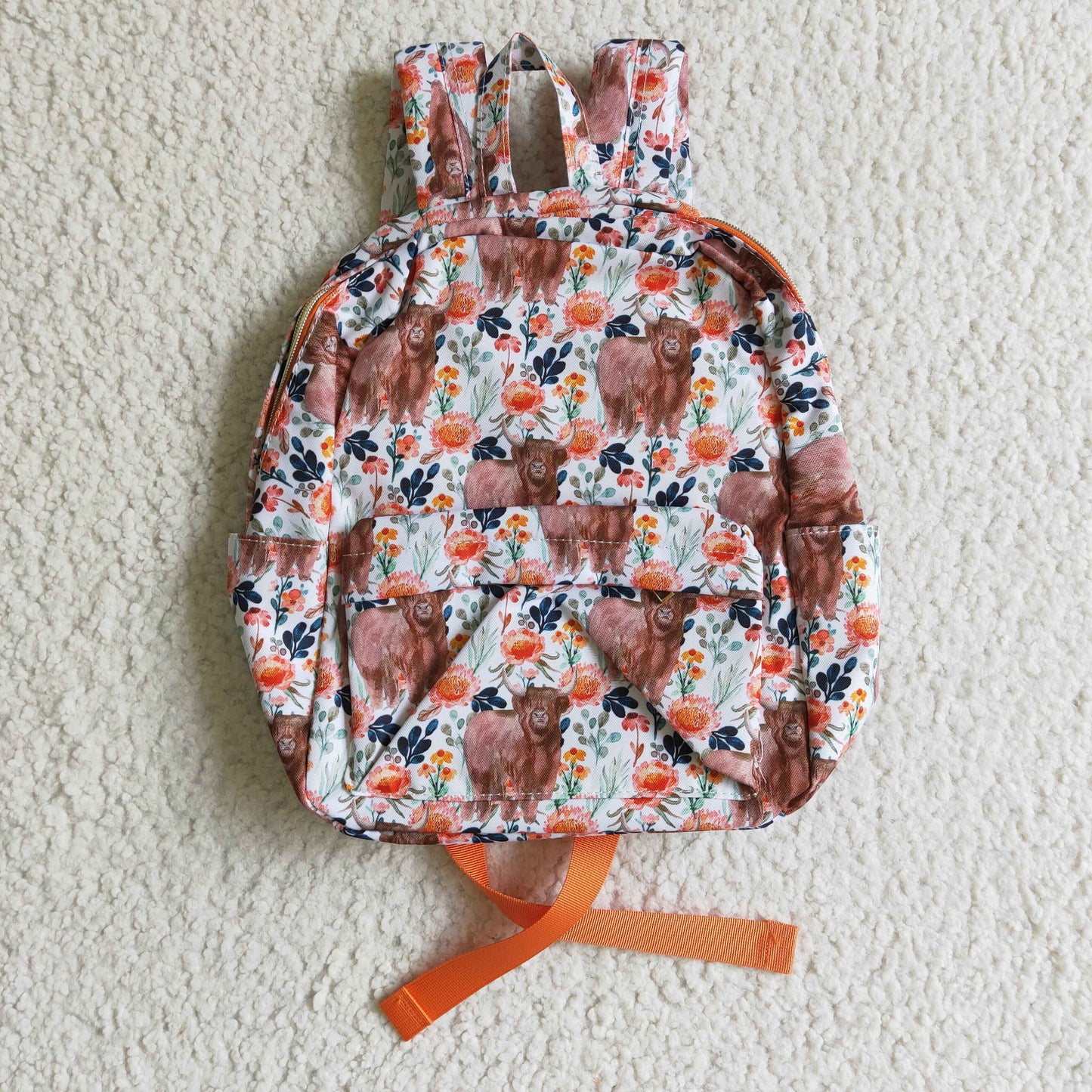 Orange flora highland cow print Bag BA0027