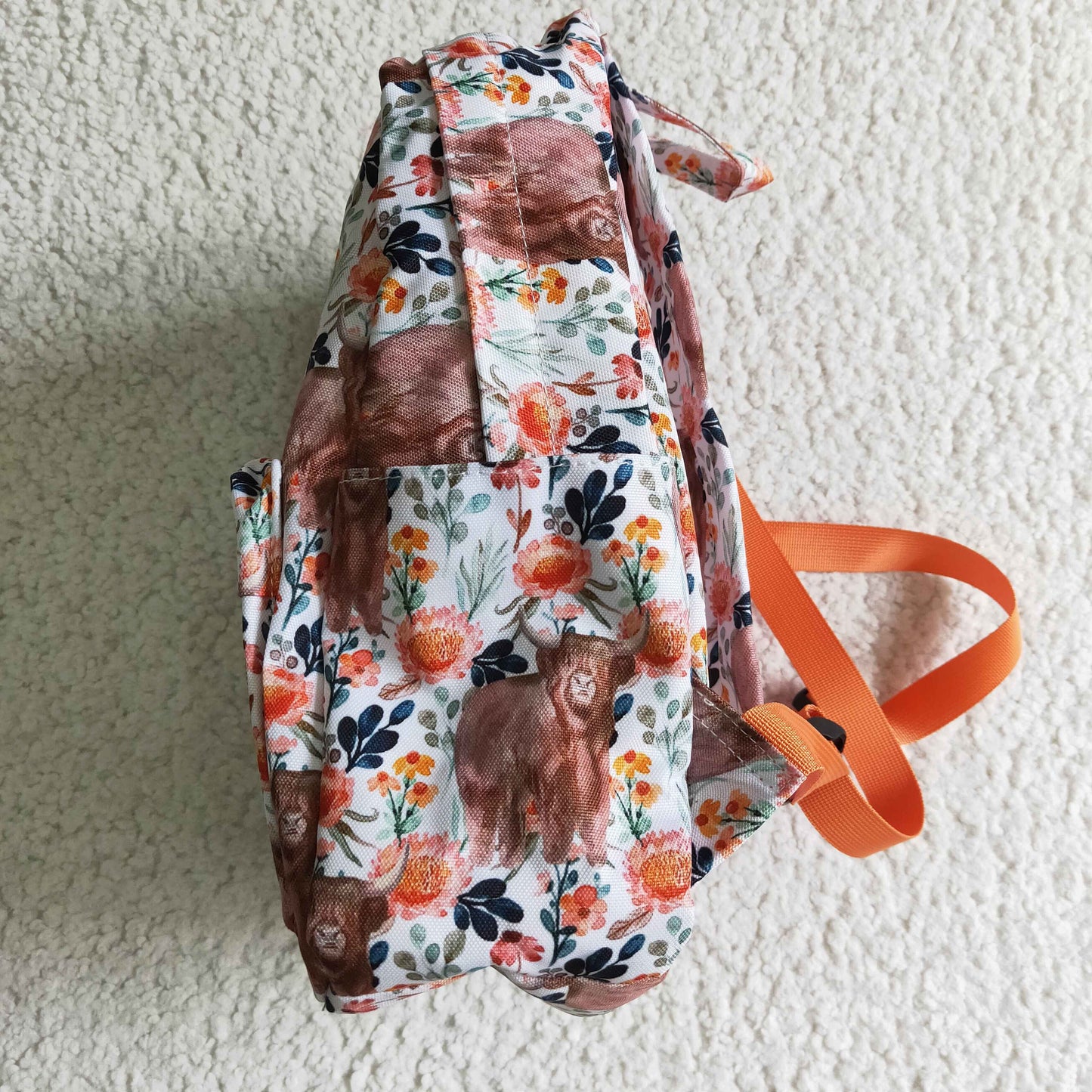 Orange flora highland cow print Bag BA0027
