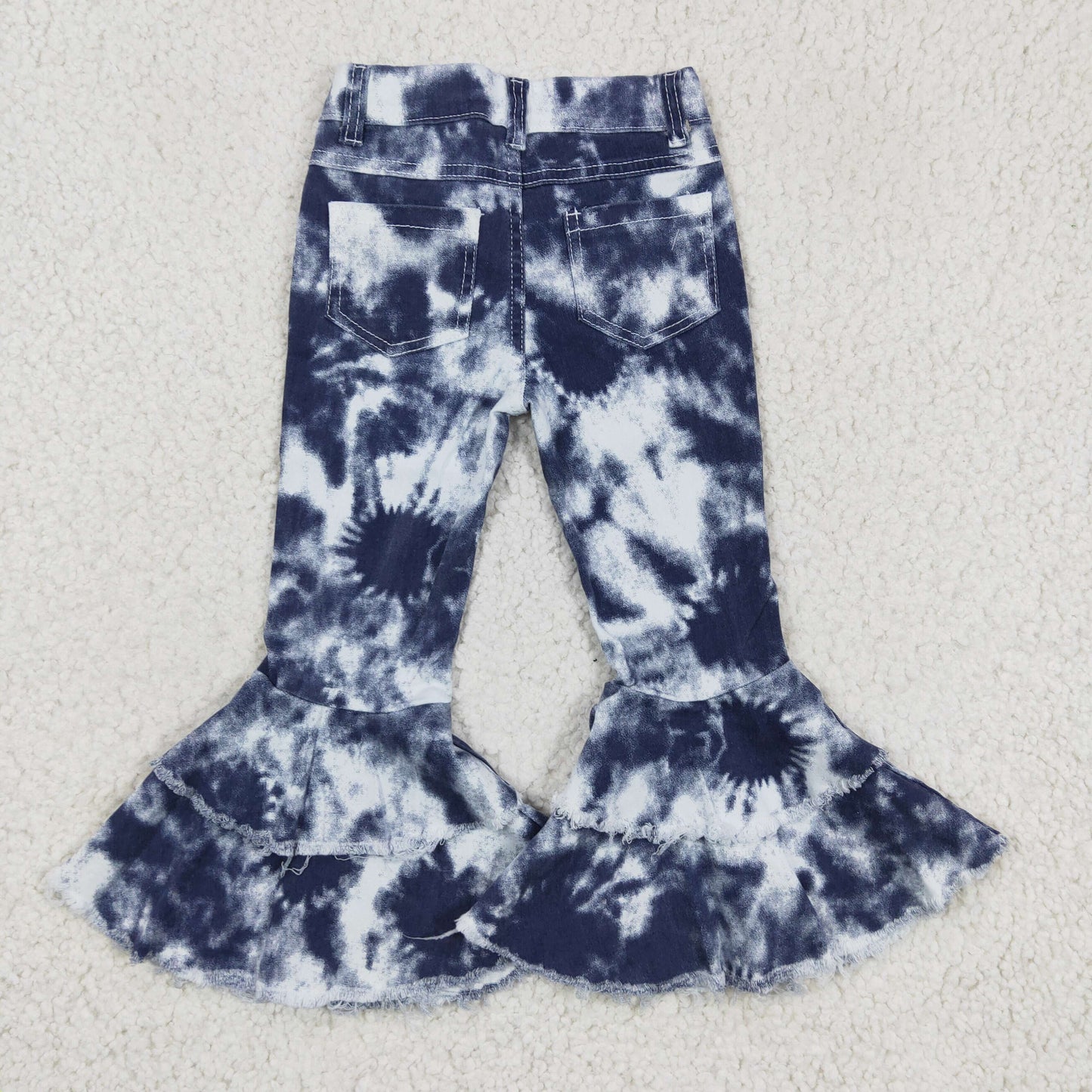 Girls blue tie dye denim bell bottom pants P0035