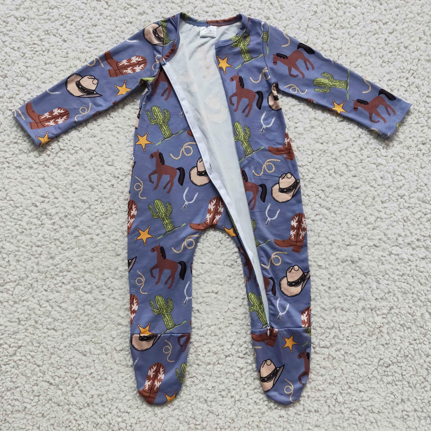 Boys cowboy print FOOTED romper    LR0230