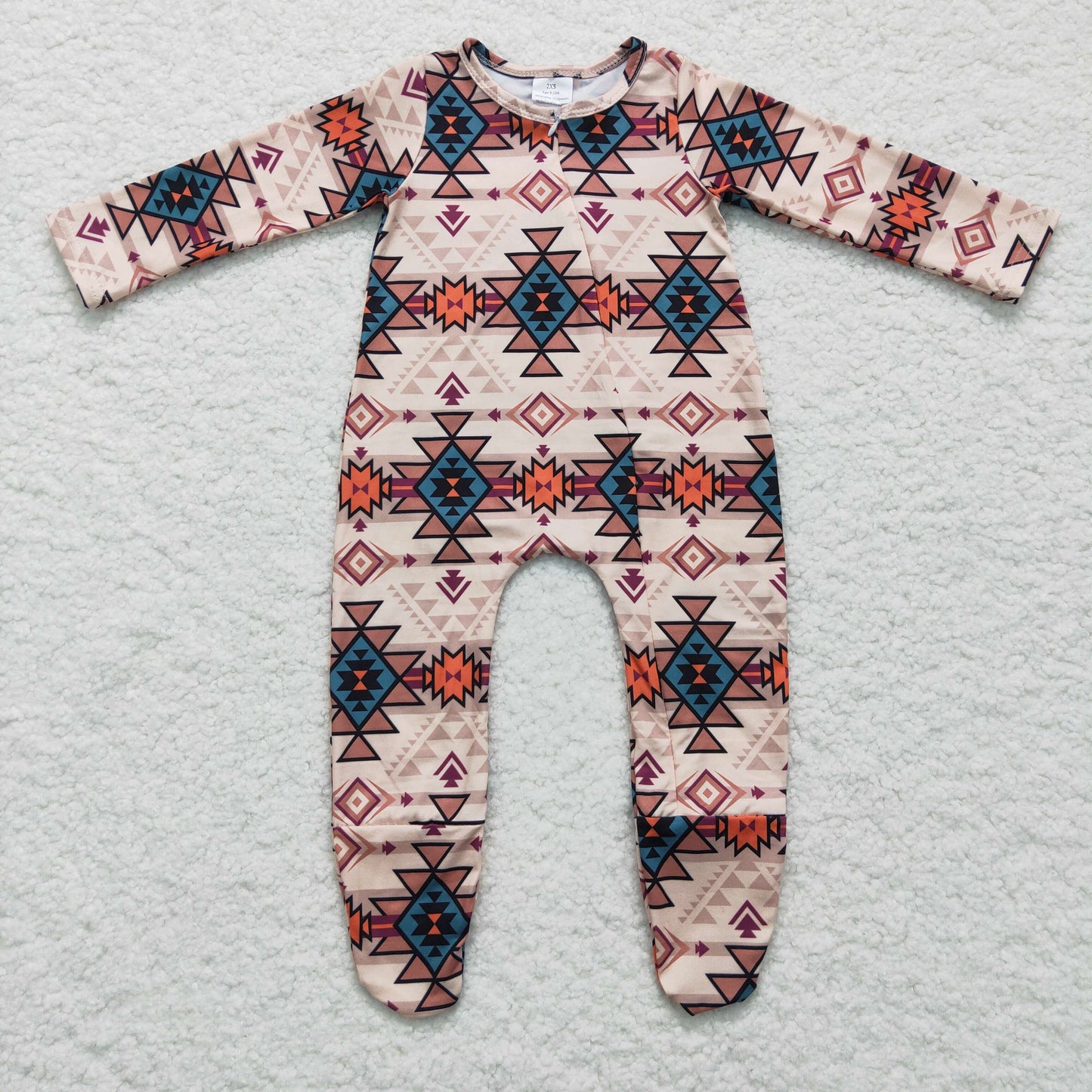 Baby western print footie romper LR0255