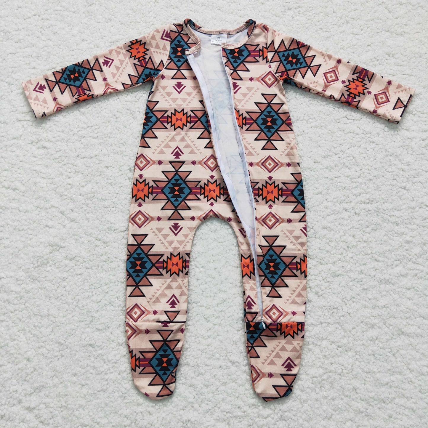 Baby western print footie romper LR0255