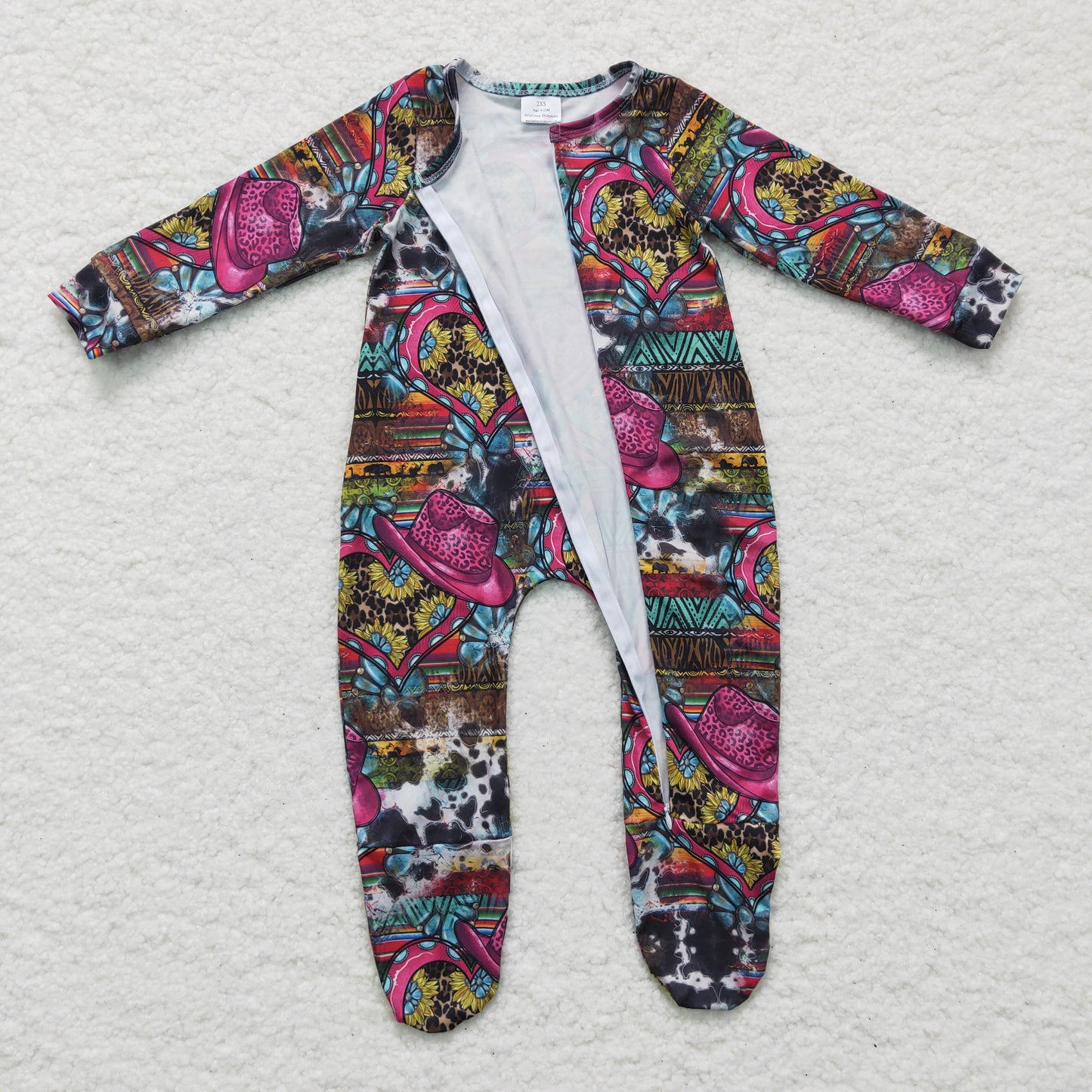 Baby girls western print footie romper LR0247