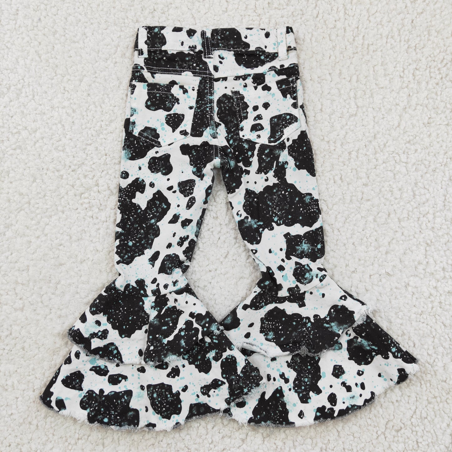 Bell bottom cow print jeans P0031
