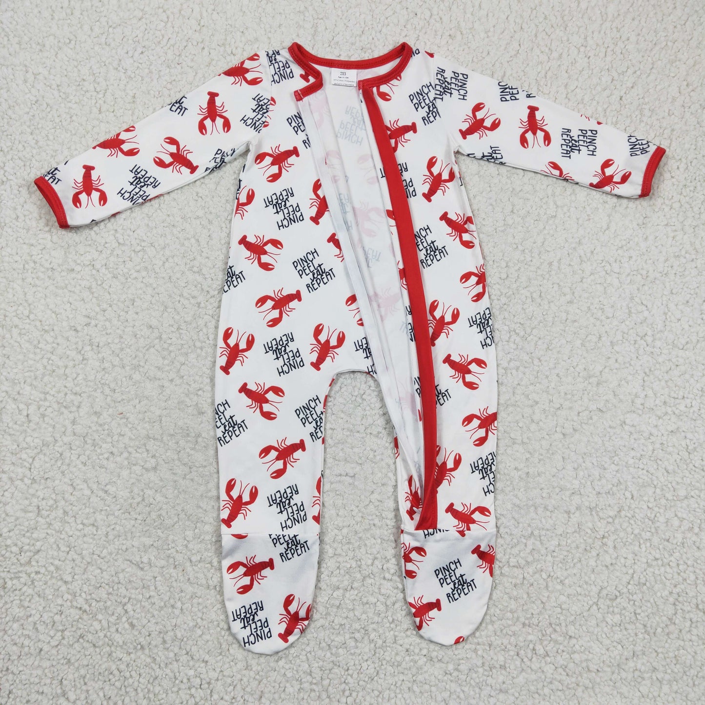 Boys crawfish print footie romper LR0257