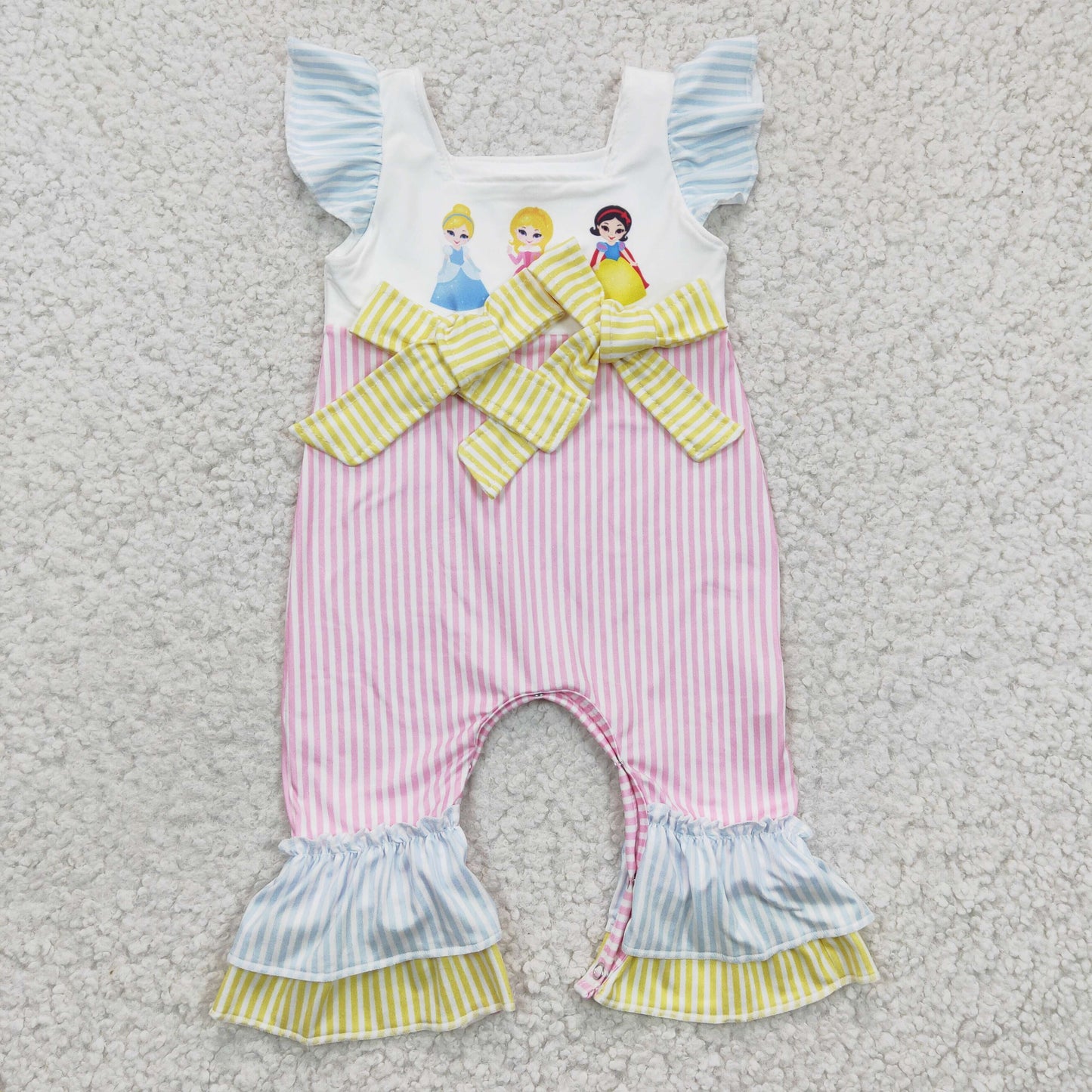 Girls flutter sleeves princess print romper SR0139